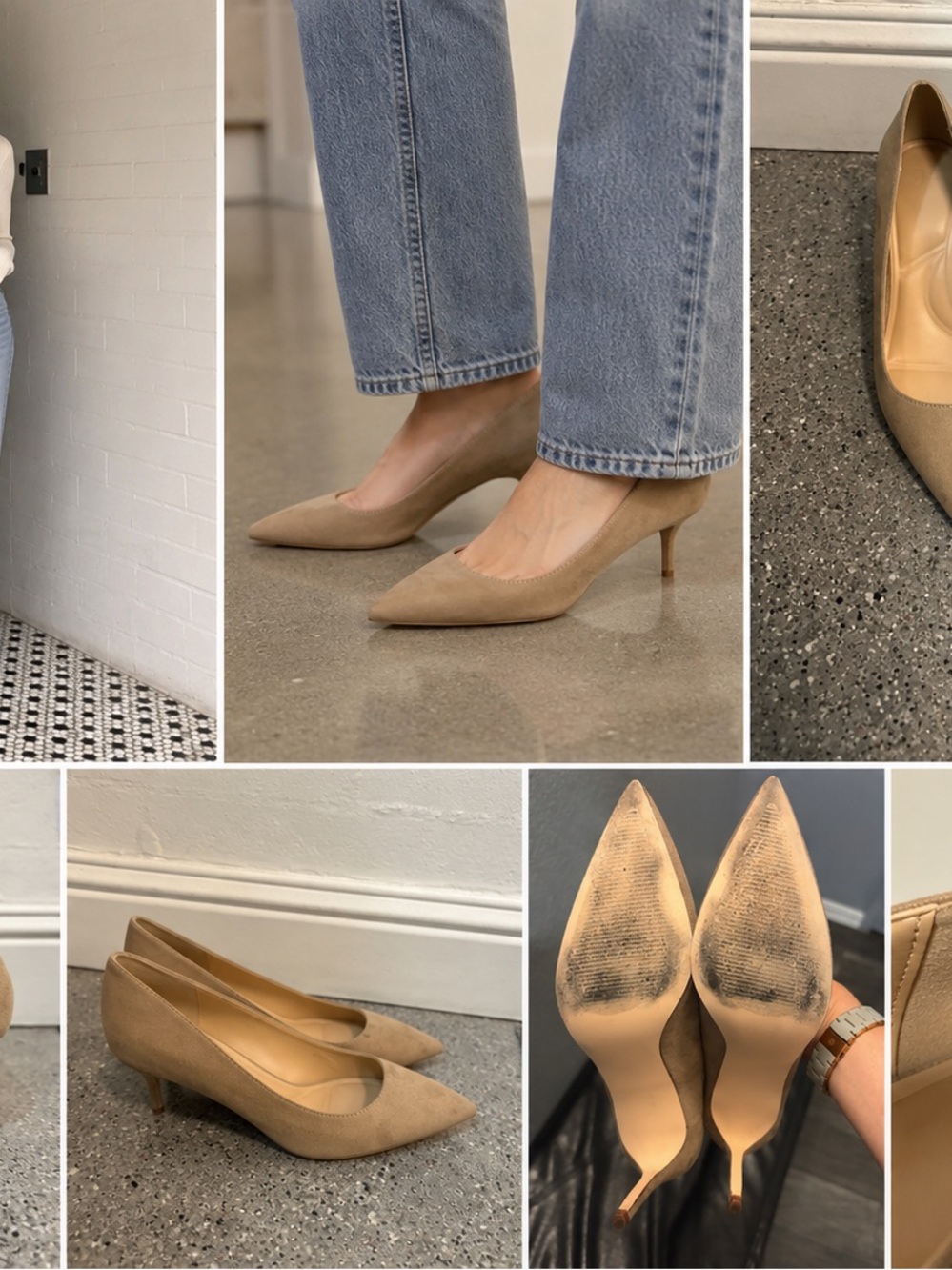 Shoe Dazzle Pointed Kitten Heel Pumps in Beige